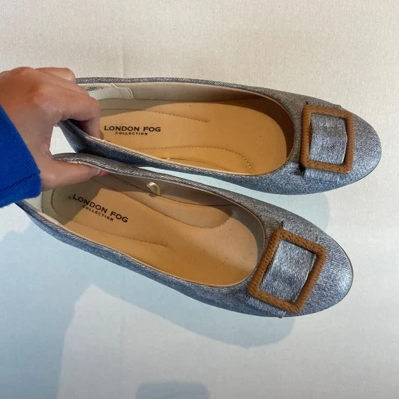 London Fog Bixby Blue Denim Buckle Ballet Flats Womens 7.5W Wide Slip On Shoes - Picture 2 of 7